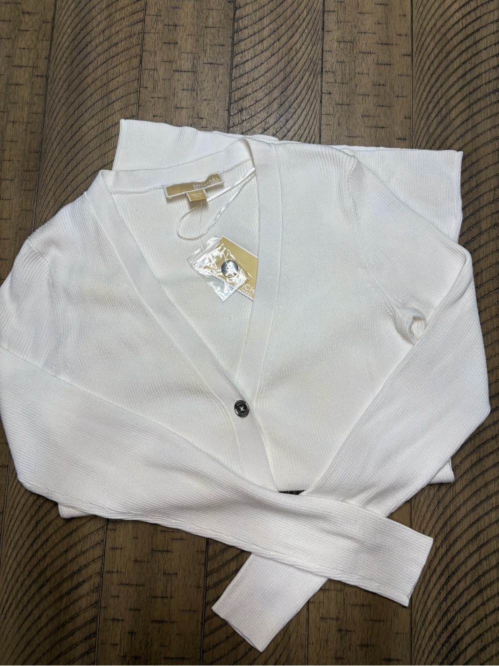 Michael Kors White V-Neck Button-Front Sweater